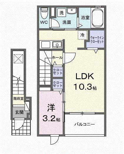 エイス クラウディア(1LDK/2階)の間取り写真