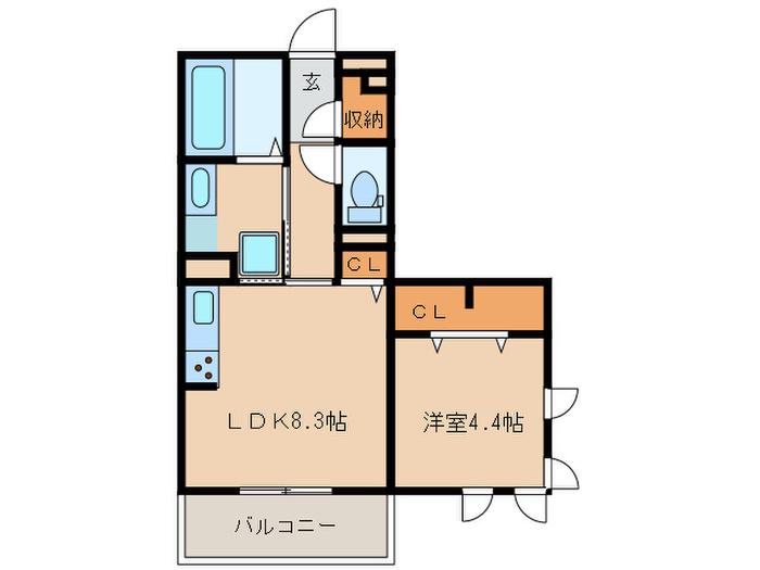 クリア トゥレス B棟(1LDK/2階)の間取り写真