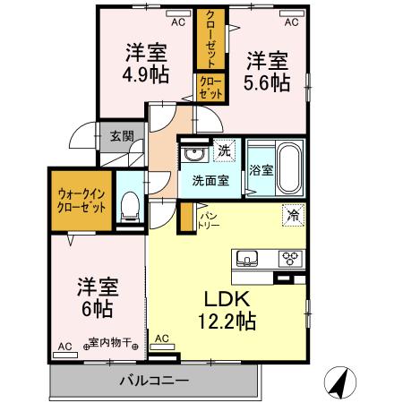 フルール・デ・シャン F(3LDK/3階)の間取り写真