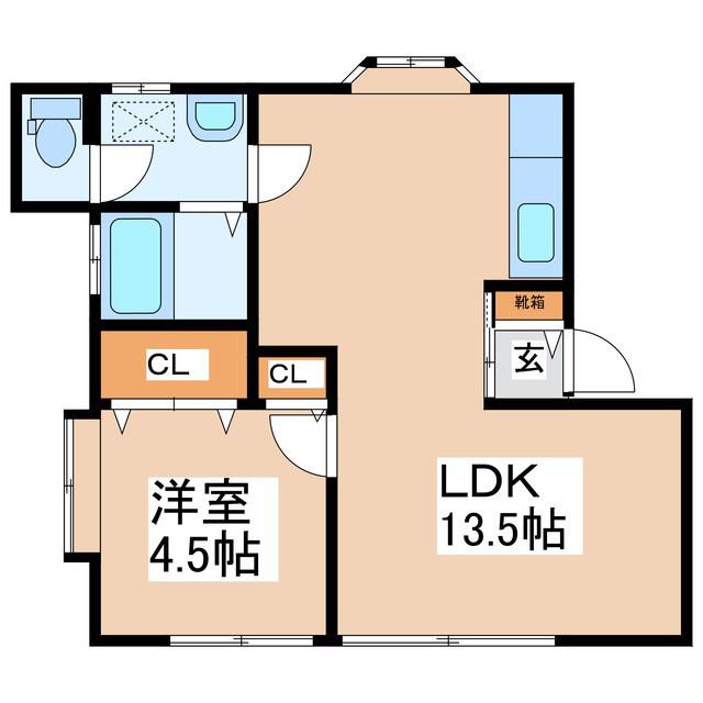 ベルビーAKAIWA(1LDK/1階)の間取り写真