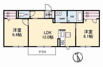 バースストーントパーズ(2LDK/1階)の間取り写真