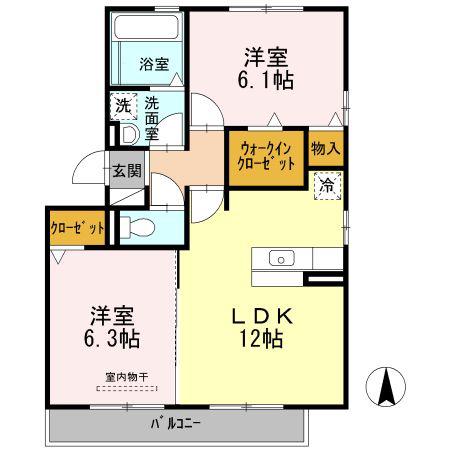 ハートフルタウンA(2LDK/2階)の間取り写真