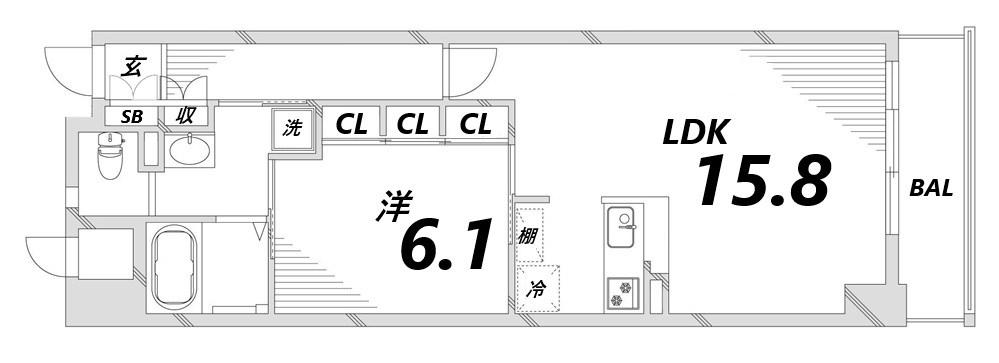 キャッスルコート博労町(1LDK/6階)の間取り写真