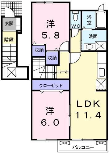 サンヒルズ城南A(2LDK/2階)の間取り写真
