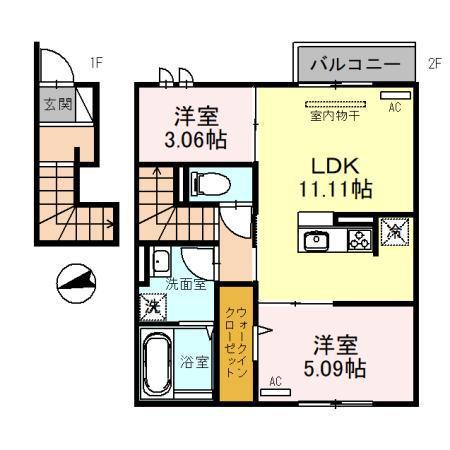 モンブルグ(2LDK/2階)の間取り写真