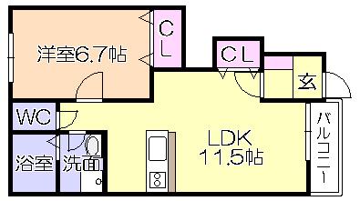 サンフィット北野III(1LDK/1階)の間取り写真