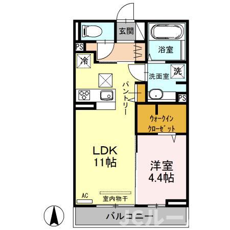 アクシア西本町(1LDK/1階)の間取り写真