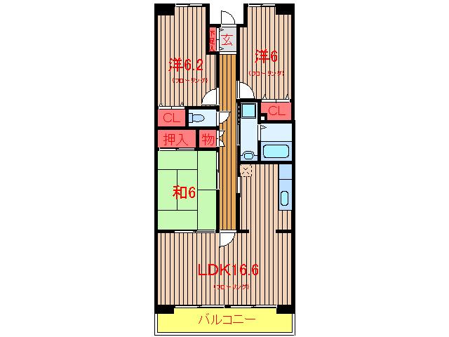 パークヒルズ和光(3LDK/3階)の間取り写真