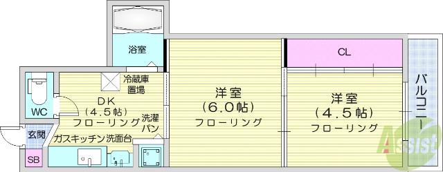 シャングリラ小田原(2DK/4階)の間取り写真