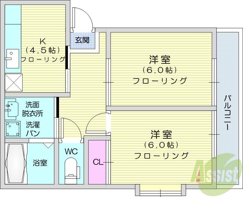 KMD四番館(2K/1階)の間取り写真