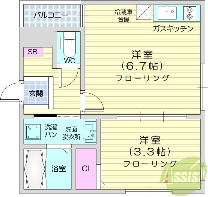 ハーモニーテラス高松5(1DK/1階)の間取り写真
