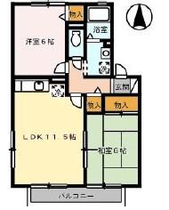 セジュール西屋B棟(2LDK/2階)の間取り写真