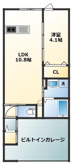 CASTELLO D棟(1LDK/1階)の間取り写真