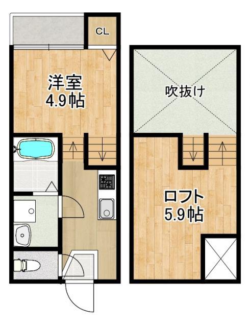 MODERN PALAZZO ISAHAYA HATTEN(1SK/2階)の間取り写真