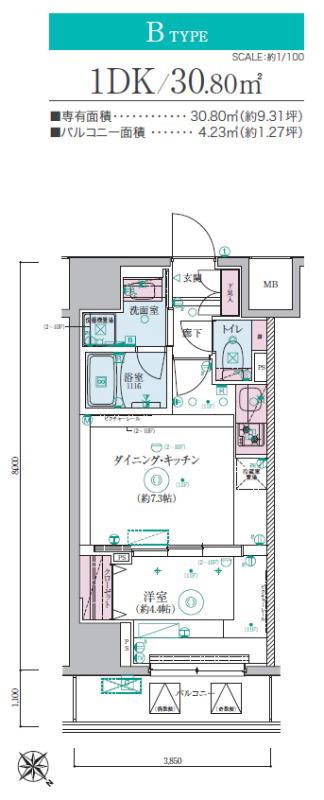 リヴシティ横濱関内弐番館(1DK/11階)の間取り写真