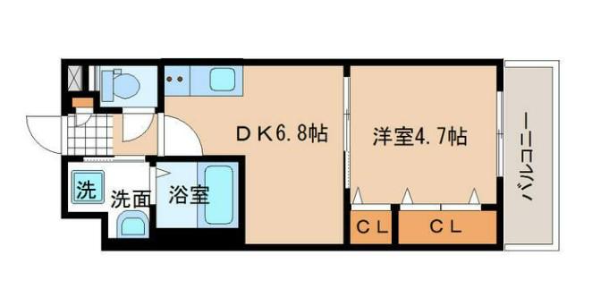 アスコット花京院(1DK/3階)の間取り写真