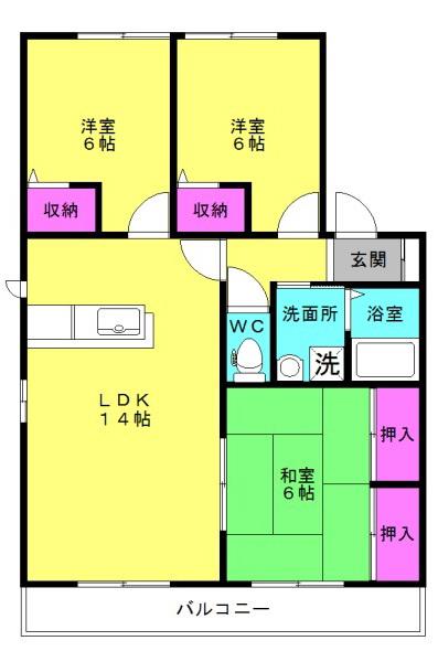 ディアスヒラツK(3LDK/2階)の間取り写真