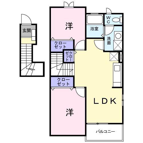 メゾンドアンソレイエ(2LDK/2階)の間取り写真
