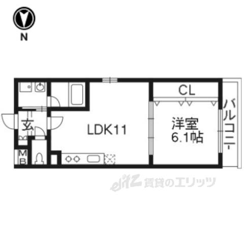カサドラーダ九条烏丸(1LDK/2階)の間取り写真