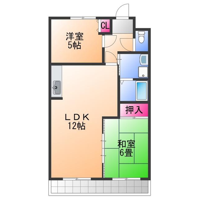 ウエストヒルズ忠岡(2LDK/2階)の間取り写真