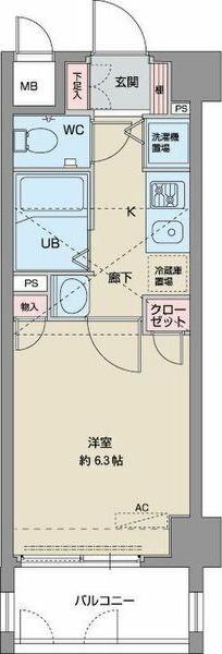 パルティール鶴舞(1K/6階)の間取り写真