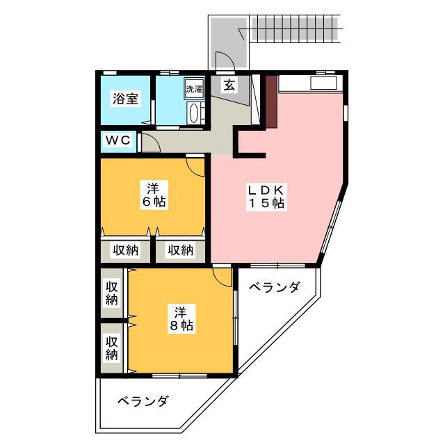 ヒルトップ(2LDK/2階)の間取り写真