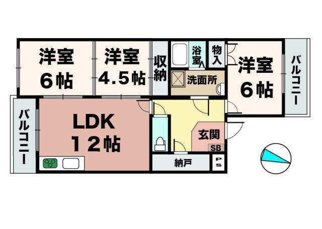 リバーグリーン藤村(3LDK/3階)の間取り写真