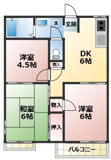 エクレールA棟(3DK/1階)の間取り写真