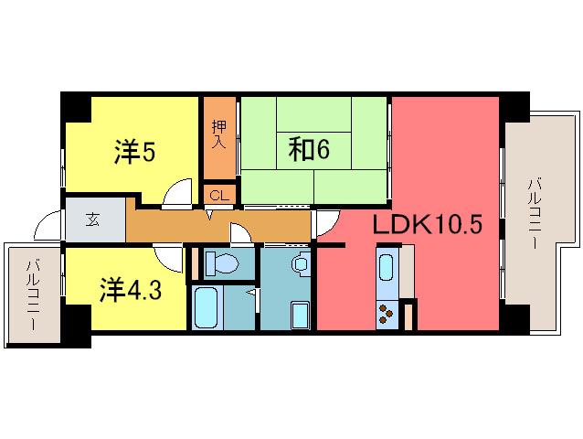 RICウエストコート4番街524号棟(3LDK/9階)の間取り写真