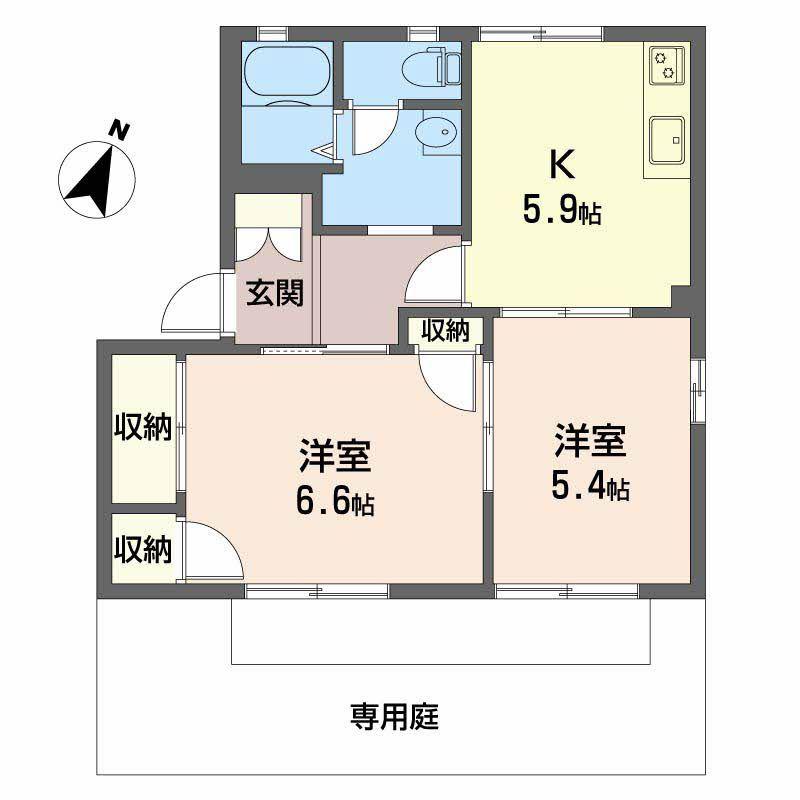 エクセール南八幡(2K/1階)の間取り写真