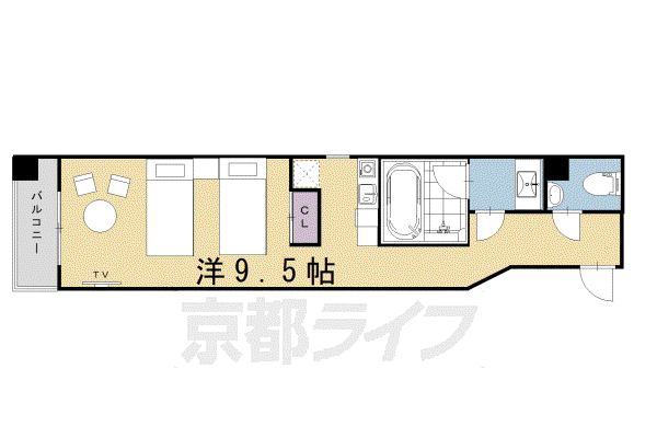 バウハウス富小路三条(1K/3階)の間取り写真