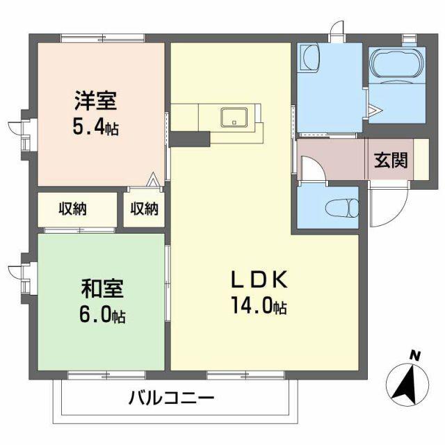 ボンヌメゾンB棟(2LDK/2階)の間取り写真