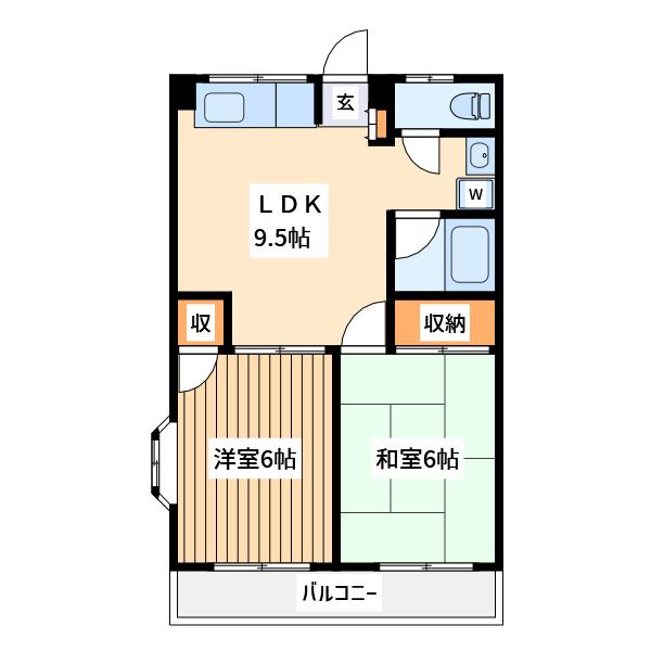 草間ビル2(2LDK/2階)の間取り写真
