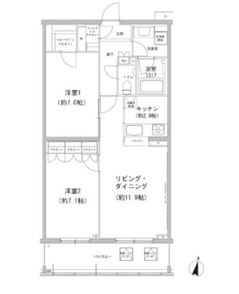 ヒューリックコート雪が谷(2LDK/5階)の間取り写真