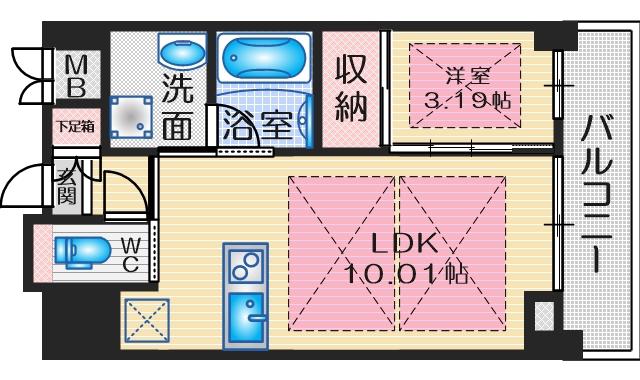 ノルデンタワー江坂プレミアム(1LDK/16階)の間取り写真