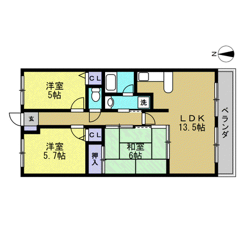 サザンクロス(3LDK/5階)の間取り写真