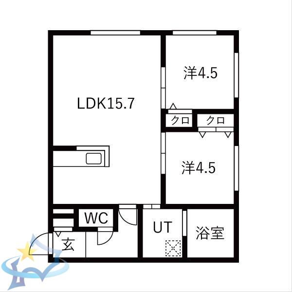 ONE STAGE琴似 (2LDK/1階)の間取り写真