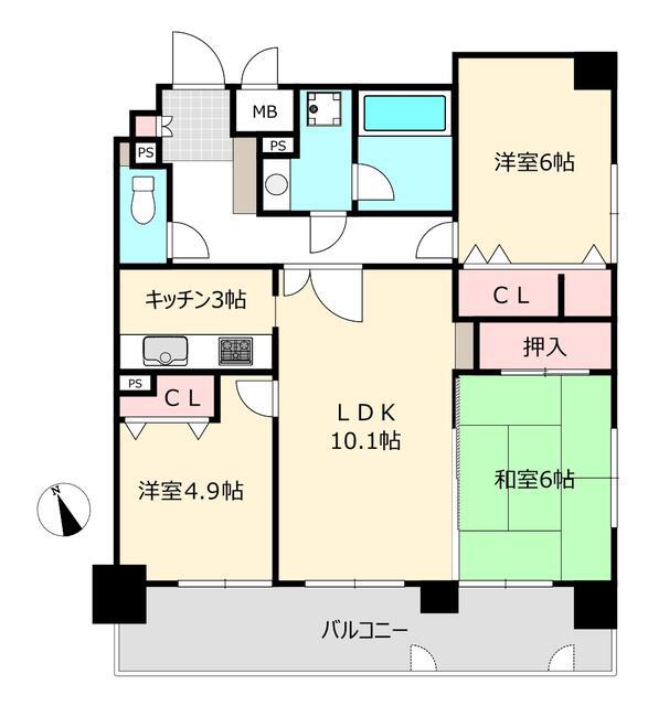 アメックス久留米六ツ門(3LDK/15階)の間取り写真