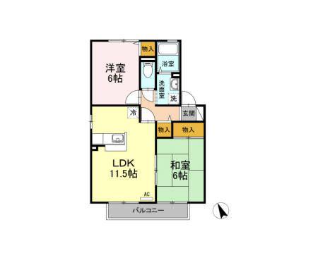 フォルテFA棟(2LDK/2階)の間取り写真
