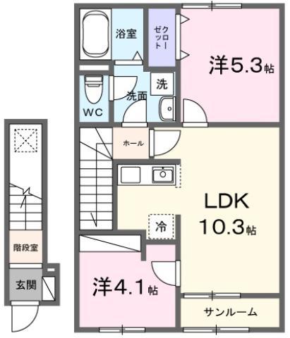 ポルト・ボヌールK I(2LDK/2階)の間取り写真