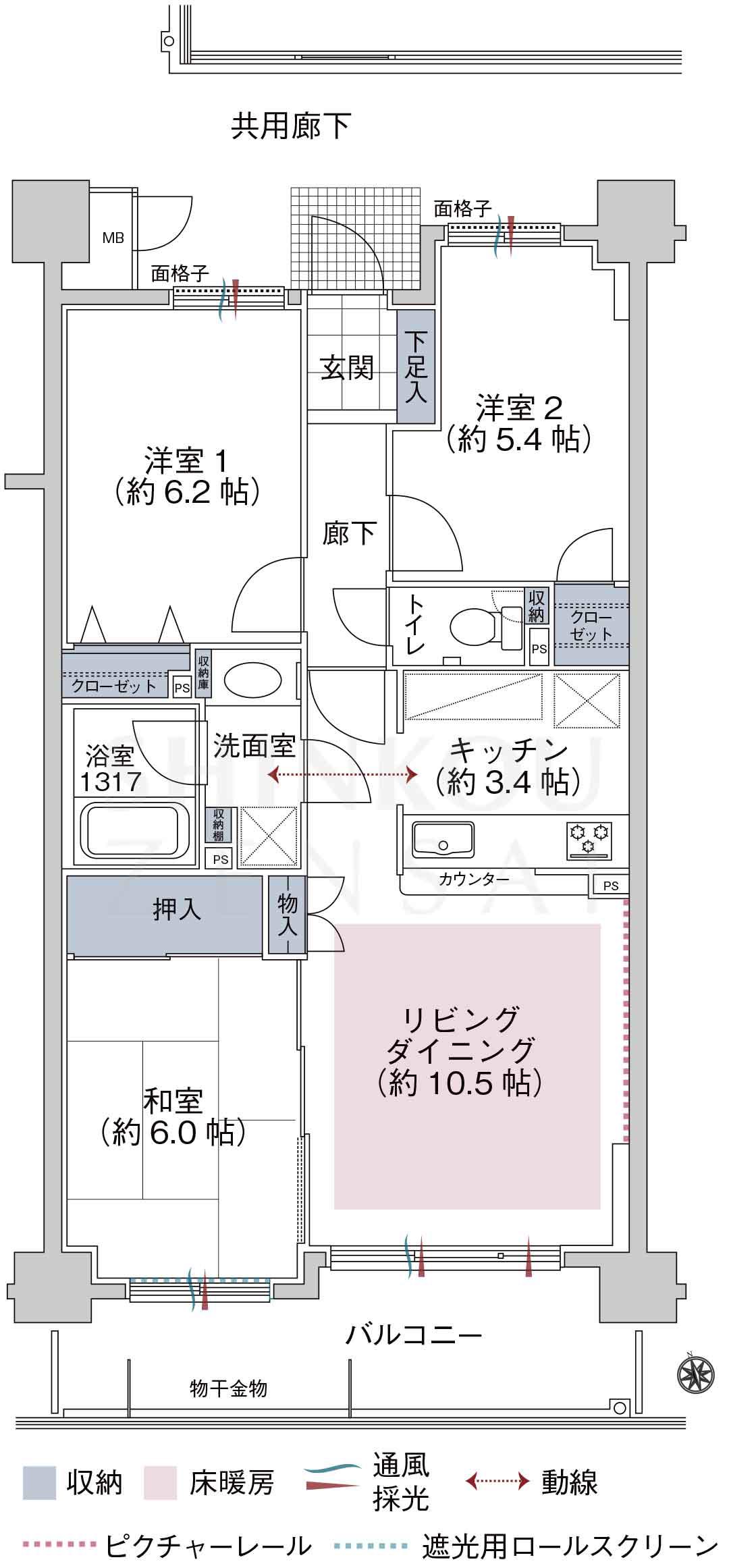 サーパス武田通(3LDK/7階)の間取り写真