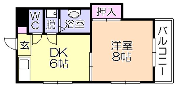 シャトレ新町(1DK/3階)の間取り写真