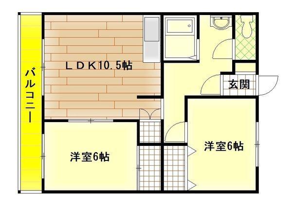 エーコーパティオス(2LDK/2階)の間取り写真