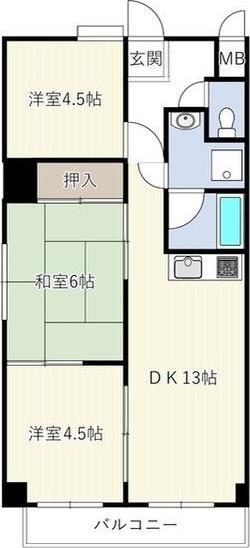 橘屋ビルAMDE(3LDK/4階)の間取り写真