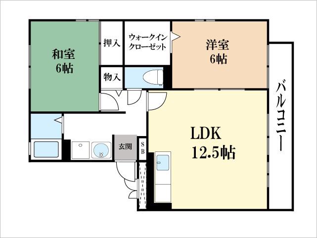 リビングタウン梅美台B棟(2LDK/3階)の間取り写真
