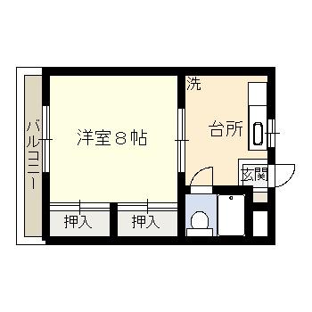 シャルム城西(1K/2階)の間取り写真