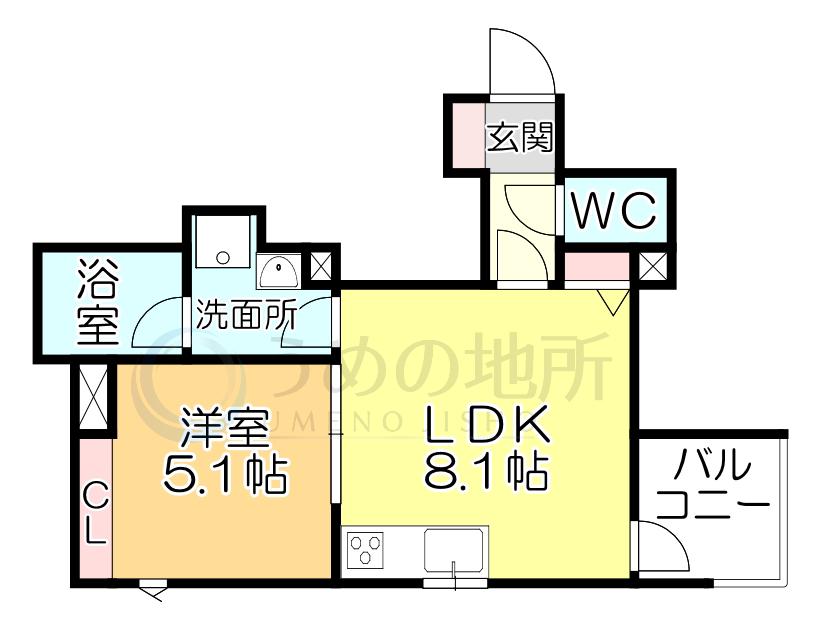 LA KASA野中町(1LDK/3階)の間取り写真