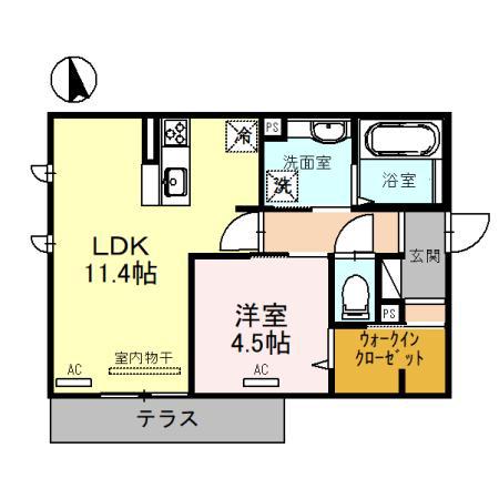 JRおおさか東線 JR長瀬駅 徒歩6分 2階建 築5年(1LDK/1階)の間取り写真