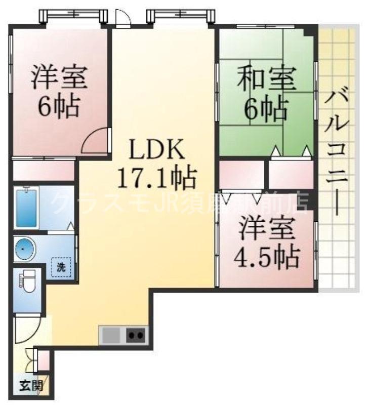 ゴールドクレスト垂水(3LDK/3階)の間取り写真