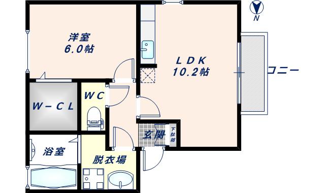 第6ウエスタンハイツ(1LDK/2階)の間取り写真